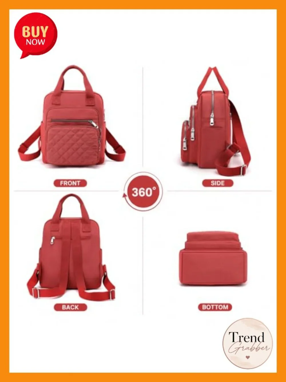 Quilted Small Backpack for Women Waterproof Multi Pocket Daypack Top Handle
